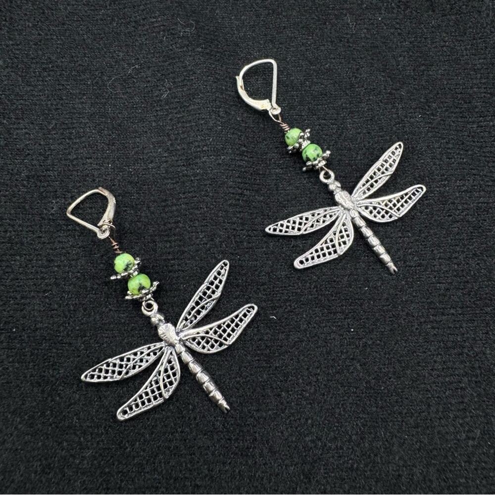 925 Stering Silver Dragonfly Dangle Hook Earrings Boho Nature Artisan Jewelry